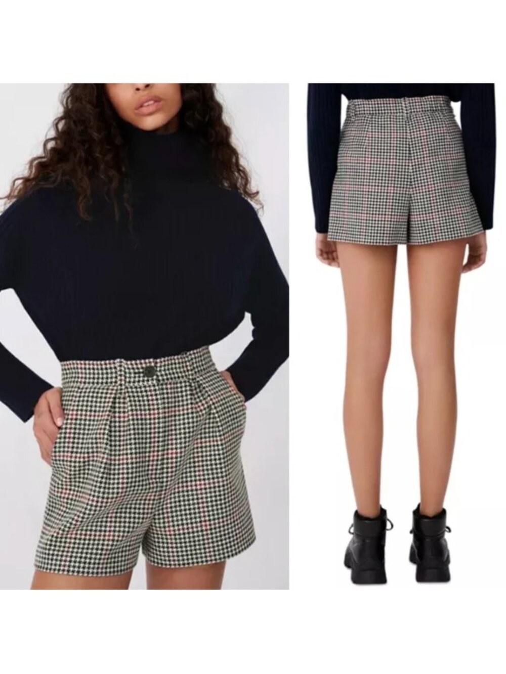Maje Ioldita Houndstooth High Rise Shorts EU 36